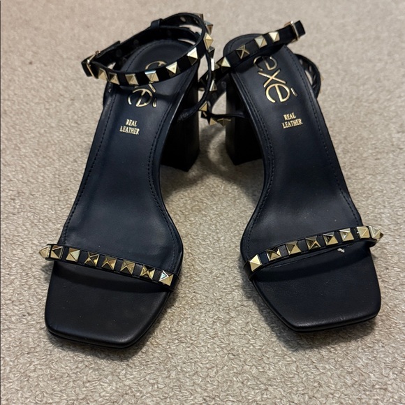 Exe Shoes - Valentin Black Leather Studded Sandals
